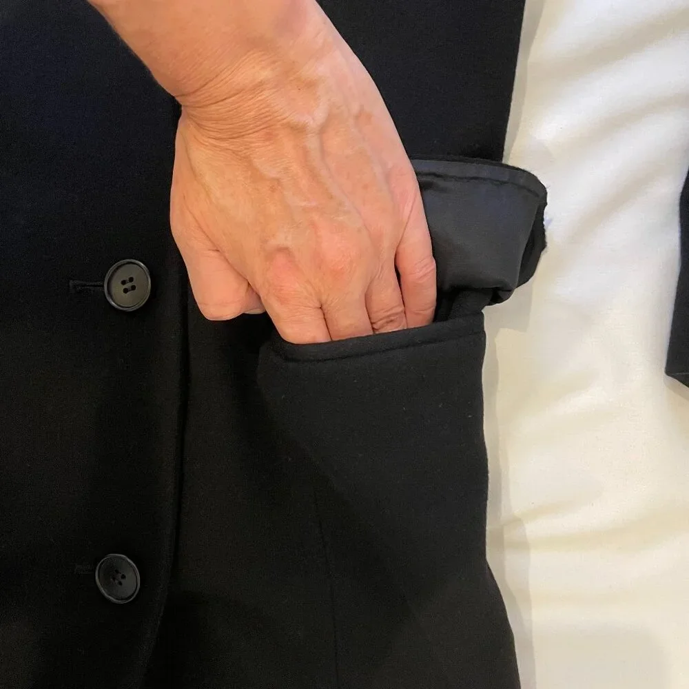 Calvin Klein Maxi Coat Size 12 Vintage 80's Black Double Breast Belt Merino Wool - Picture 7 of 15